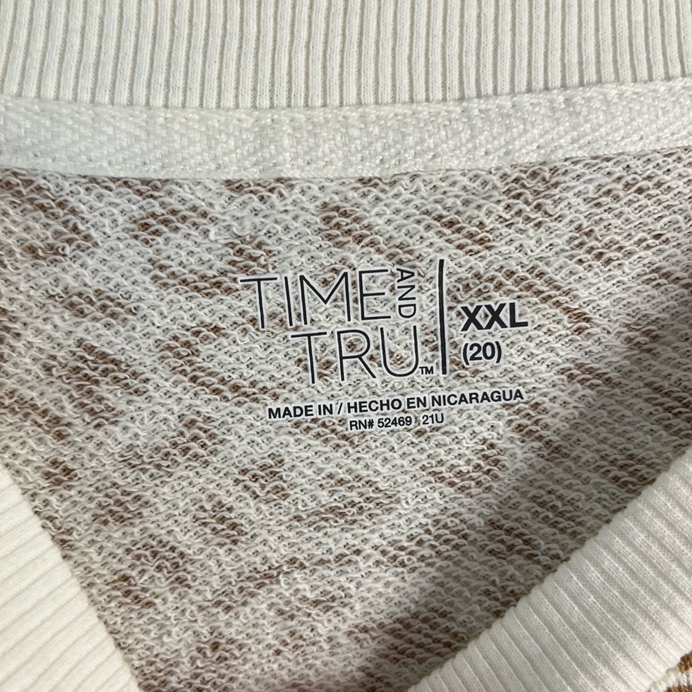 Time and Tru Garment Wash Sweatshirt Papyrus Beige Print EUC Comfy Boxy Fit XXL - Picture 3 of 9